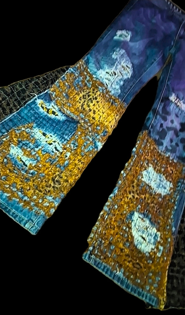 Annagenisi Grid Stitch Boro 1 OF 1 Cheata Print Flares