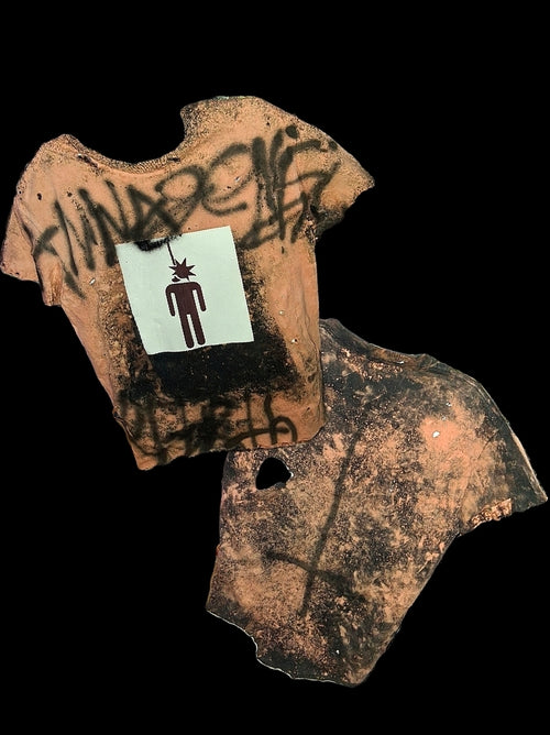 Annagenisi Cropped Bleached Rebirth Graphic Tee